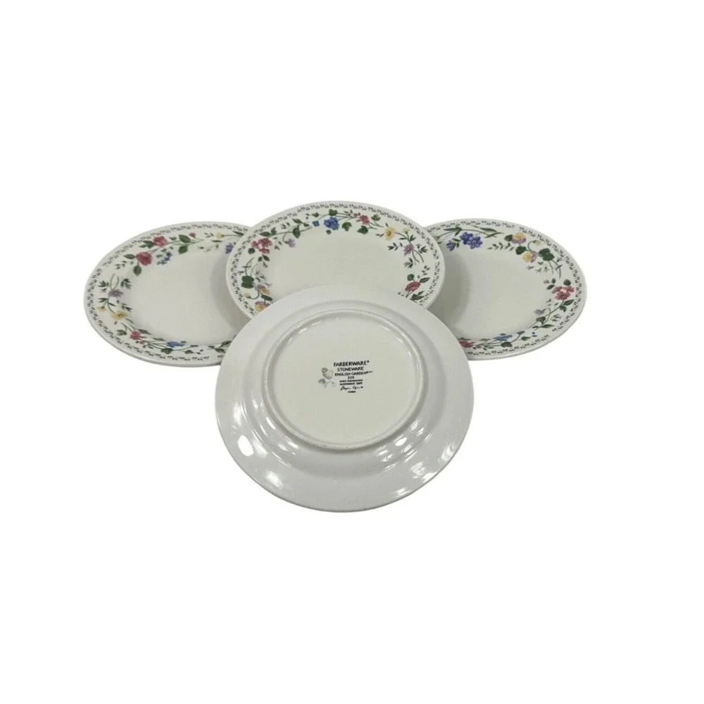 Farberware English Garden 225 Stoneware Bread Butter Plates Set of 4 Floral 7.5